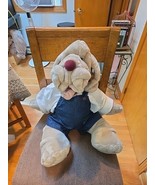 VTG Ganz Bros Wrinkles Plush Dog Hand Puppet Denim Overalls 1981, HUGE 28&quot; - $19.95