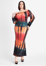 Ashley Stewart Womens Plus 3X Tie Dye Off the Shoulder Maxi Dress Multic... - $23.36