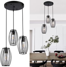 3 Light Kitchen Island Pendant Fixture Industrial Black Farmhouse Ceiling Metal - £45.52 GBP