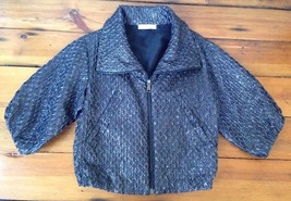 Prada Metallic Sparkle Lame Dark Gray Puff Cropped Sleeve Womens Jacket ... - £255.57 GBP
