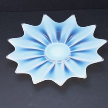 Opalescent Art Glass White and Blue Candle Holder 12 Point / Trinket Dish 10&quot; - £55.29 GBP