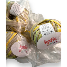 3 Skeins Katia BONITA Ribbon Yarn | Color #12 Yellow, Green, Tan - £14.94 GBP