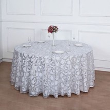 120&quot;&quot; Silversheer Tulle Round Tablecloth Embroidered Sequins Party Event... - £101.28 GBP