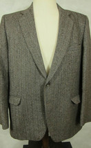 VINTAGE Everlasting Cheviot France Brown Herringbone Wool Sport Coat Blazer 44R - £48.40 GBP