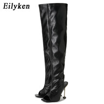 New Design White Black Peep Toe Over The Knee Boots Fashion Runway Sexy Zip Woma - £59.34 GBP