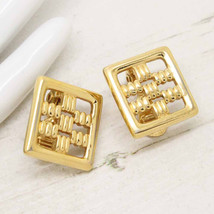 Vintage 1980s Signed Monet Double Link Square Gold Clip On EARRINGS Jewellery - £17.41 GBP