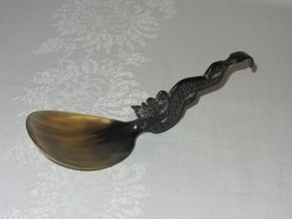 Vtg Chinese Carved Water Buffalo Horn Rice Spoon Etched Dragon Handle - $25.24