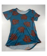 Lularoe Randy Shirt Womens Size Large Blue Orange Floral Short Sleeve Pu... - $10.45