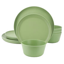 Gibson Home Fairhope 12 Piece Melamine Round Dinnerware Set in Matte Green - $47.95