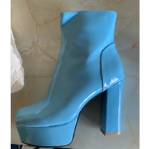 Ladies Ankle Boots Zip Round Toe Platforms Candy Color Punk 8cm Chunky Heel US12 - £45.59 GBP