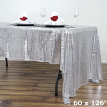 60X126&quot;&quot; Silver Sequin Rectangle Tablecloth Light Gray Party Catering Linens Sal - £41.57 GBP