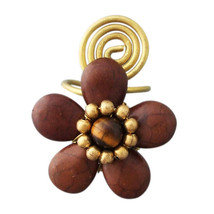 Mesmerizing Floral  Brown Howlite Free Size Brass Ring - £9.40 GBP