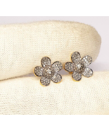Pave Diamond Flower Stud Earrings For Women 925 Silver Uncut Diamond Flo... - £61.59 GBP