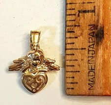 Solid 10K Gold Cherub Angel Heart Charm NEW Fine Jewelry - £46.39 GBP