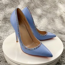 Spring Autumn Women New Pointed sky blue Shiny Diamond Shoes  8cm 10cm 12cm Thin - £59.12 GBP