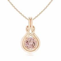 ANGARA Round Morganite Solitaire Infinity Knot Pendant in 14K Solid Gold - £991.40 GBP