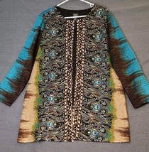 Chicos Travelers Cardigan Jacket Sz 2 (L)Teal Black Duster Textured Reversible  - £22.38 GBP