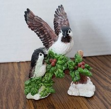 Two Small Ceramic Chickadees on Holly Log with Snow - £5.53 GBP