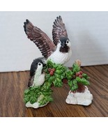 Two Small Ceramic Chickadees on Holly Log with Snow - £5.45 GBP