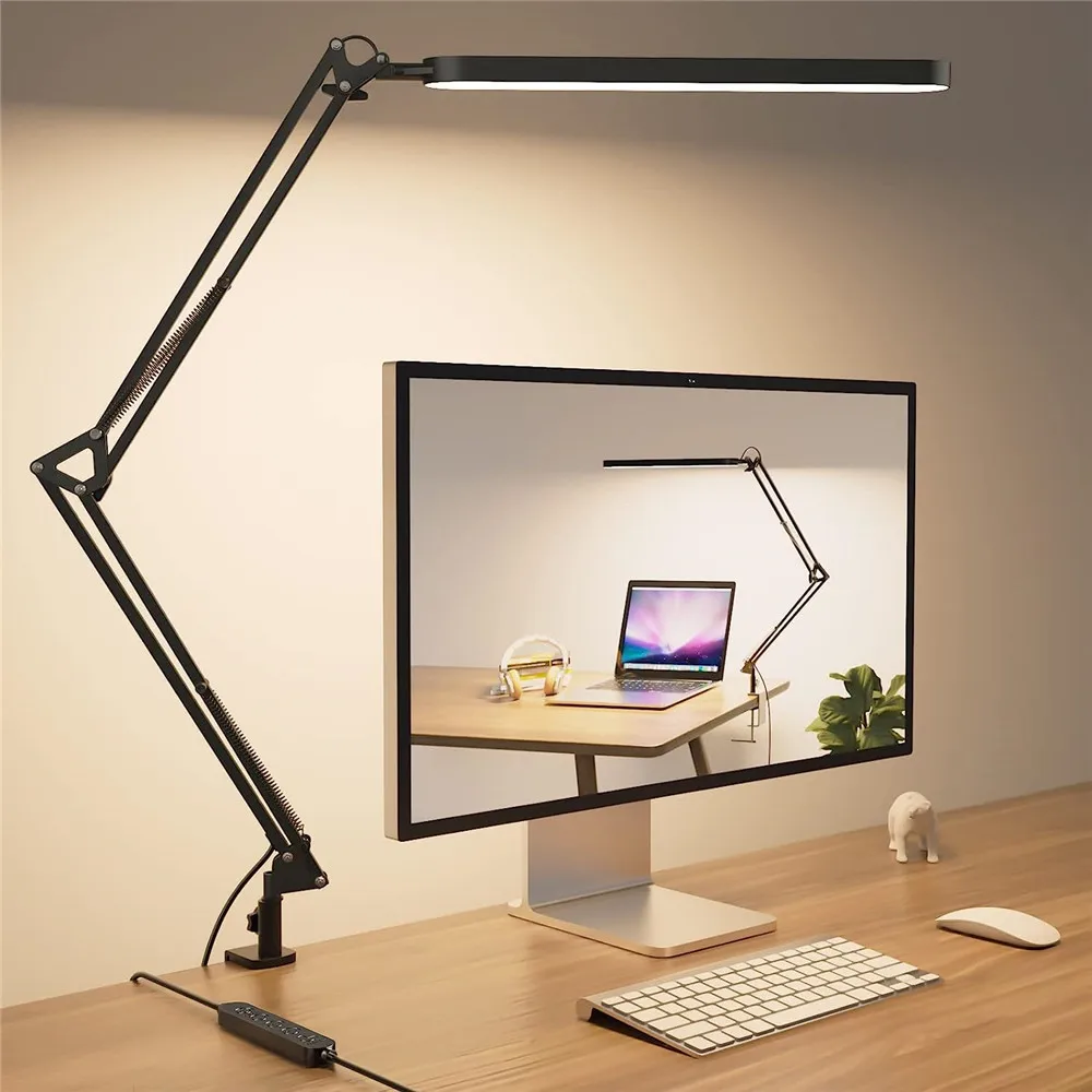 Led desk lamp swing arm desk light with clamp 3 lighting 10 brightness eye caring led thumb200