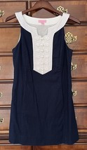 Lilly Pulitzer Shift Dress textured cotton braided knot embroidered navy... - $27.70