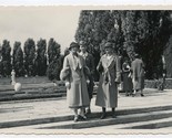 Ladies in Fancy Coats at a Cemetery Garden Black &amp; White Photo - £9.47 GBP