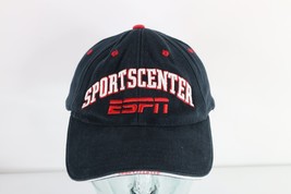 Vtg 90s Distressed Spell Out ESPN Sportscenter Strapback Hat Cap Black C... - £22.14 GBP