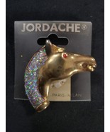 Jordache Horse Head Brooch  Glittery Mane Rhinestone Eye Unique Rare - $352.09 MXN