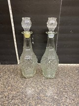 2 Large Matching  Glass Decanter w. Stopper Quilted Diamond Pattern 14 1... - $30.00