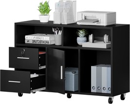 Black, 2 Drawer Mobile Storage Cabinet Printer Stand With Open Storage S... - £103.07 GBP