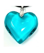 Blue Glass Heart Necklace Puffy Sky Blue Heart Pendant Blue Charm Choker... - $24.33 CAD