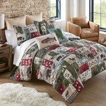 Donna Sharp Montana Forest Wildlife Rustic Lodge Quilted Queen 3-Pc Quilt Set - £55.64 GBP