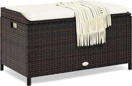 Yitahome Outdoor Wicker Storage Bench Deck Box, Large Pe Rattan Patio, G... - $113.99