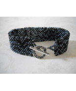 Matte Black &amp; Shiny Gunmetal Farfalle Beads Bracelet With Toggle Clasp - £22.67 GBP