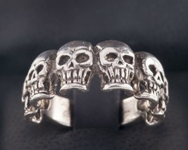 Men&#39;s Biker Skull Sterling Silver Band Ring Size 9.25 - $1,423.89 MXN