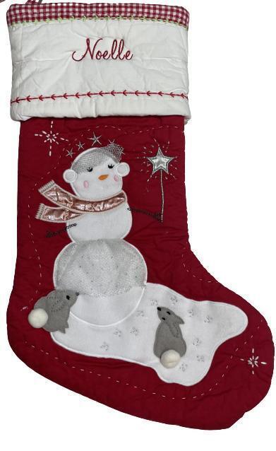 Primary image for Pottery Barn Kids Quilted Snowman &Bunnies Christmas Stocking Monogrammed NOELLE