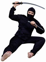 Deluxe Black Ninja Adult Extra Large Halloween Costume Hood, Shirt, Pants, Sash - £26.89 GBP