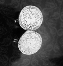 Sterling silver Cufflinks Mayan Aztec Calenar Silver Bizarre symbols one of a ki - £98.32 GBP
