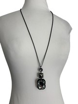 Juicy Couture Necklace Black Chain Large Rhinestone Pendant Chunky 30&quot; L... - £15.03 GBP