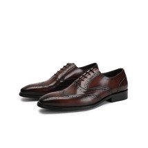 Men Italian Wingtip Genuine Leather OxShoes Pointed Toe Lace-Up OxDress Wedding  - £116.95 GBP