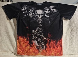 Grim Reaper Motorcycle Skull Fire Flames Biker Horror Gothic Scary T-SHIRT - £11.50 GBP+