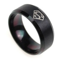 8mm Brushed Stainless Steel Superman Fashion Ring (Black, 13) - £8.17 GBP