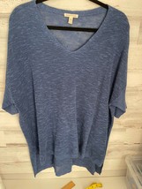 Eileen Fisher Sweater Women&#39;s XL Blue Knit V-Neck Short Sleeve Pullover ... - $24.69