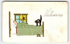 Vintage Halloween Postcard Witch Black Cat Moon Pink Of Perfection Fairman 6929 - £48.56 GBP
