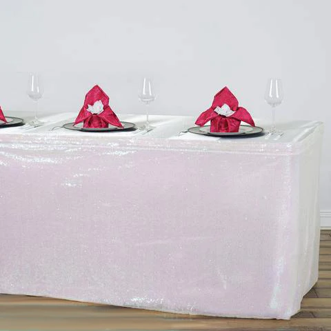 White - 17FT - Table CoverTable Skirt Wedding Party Glitzy Sequin Decoration  - £104.13 GBP