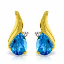 5.06 Carat 14K Solid Yellow Gold Stud Gemstone Earrings Diamond Blue Topaz - £434.04 GBP