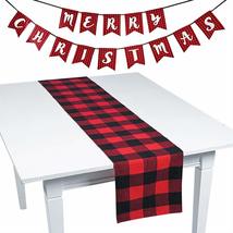 Red and Black Buffalo Plaid Merry Chritsmas Fabric Banner Garland and Fabric Tab - £10.49 GBP