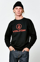 Volcom Black Wordmark Crew Neck Sweatshirt Red Stone Logo New Men&#39;s Guys $59 New - £36.73 GBP