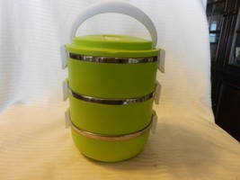 Set of 3 Stackable Green Plastic &amp; Metal Bowls Lock Together With Handle - £31.79 GBP