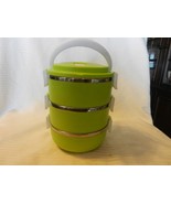 Set of 3 Stackable Green Plastic &amp; Metal Bowls Lock Together With Handle - £31.47 GBP